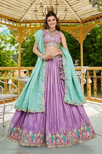 Striking Purple Color Satin Fabric Party Wear Lehenga