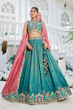 Striking Turquoise Color Satin Fabric Party Wear Lehenga