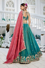 Striking Turquoise Color Satin Fabric Party Wear Lehenga