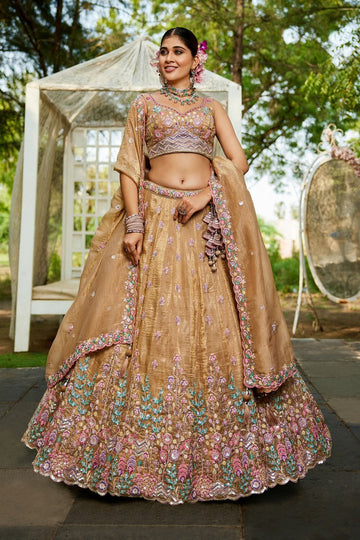 Striking Beige Color Tissue Fabric Party Wear Lehenga