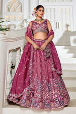 Striking Wine Color Tissue Fabric Party Wear Lehenga
