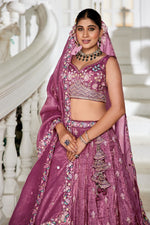 Striking Wine Color Tissue Fabric Party Wear Lehenga