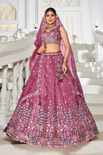 Striking Wine Color Tissue Fabric Party Wear Lehenga