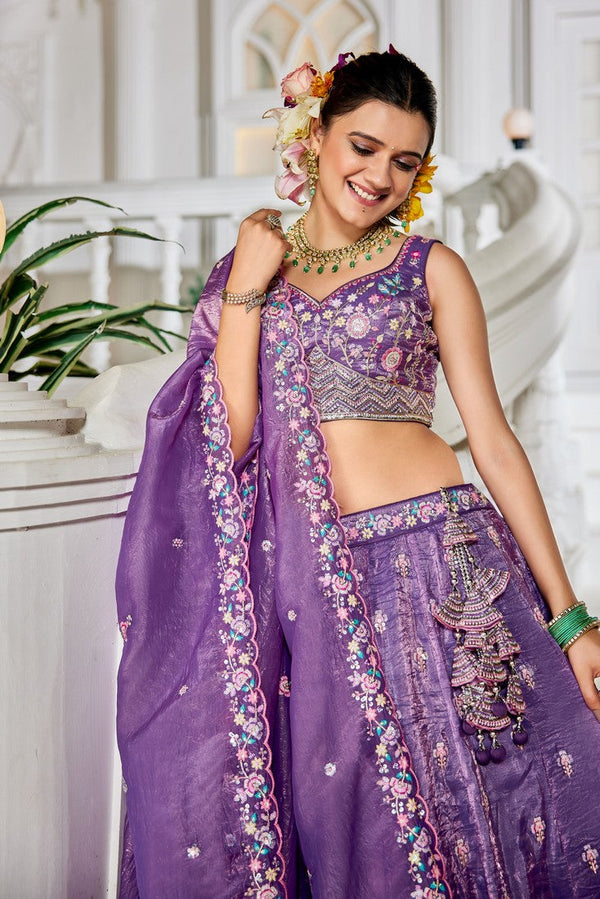 Striking Purple Color Tissue Fabric Party Wear Lehenga