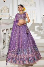 Striking Purple Color Tissue Fabric Party Wear Lehenga
