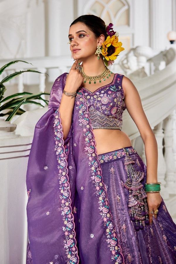 Striking Purple Color Tissue Fabric Party Wear Lehenga