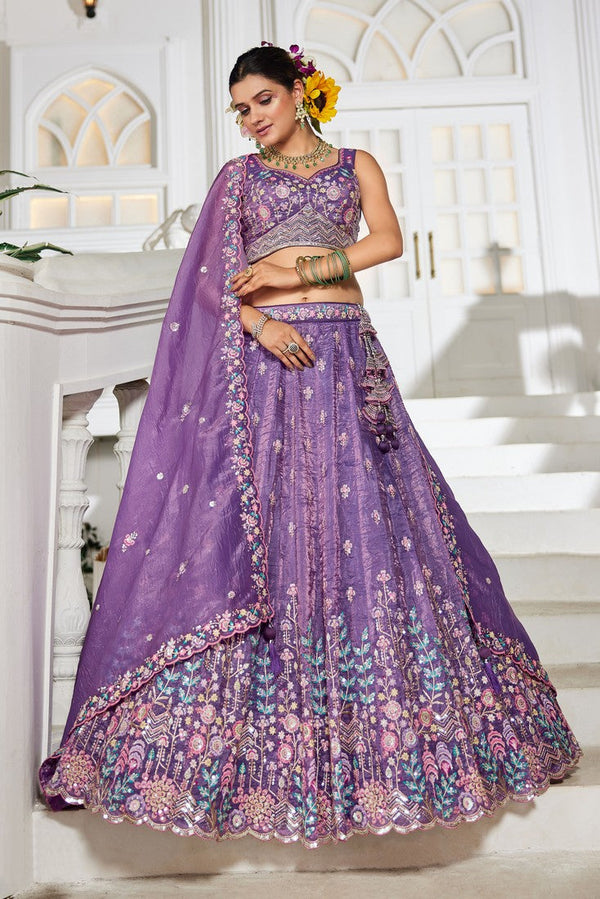 Striking Purple Color Tissue Fabric Party Wear Lehenga