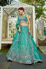 Striking Turquoise Color Tissue Fabric Party Wear Lehenga