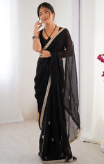 Superb Black Color Fandy Fabric Designer Saree