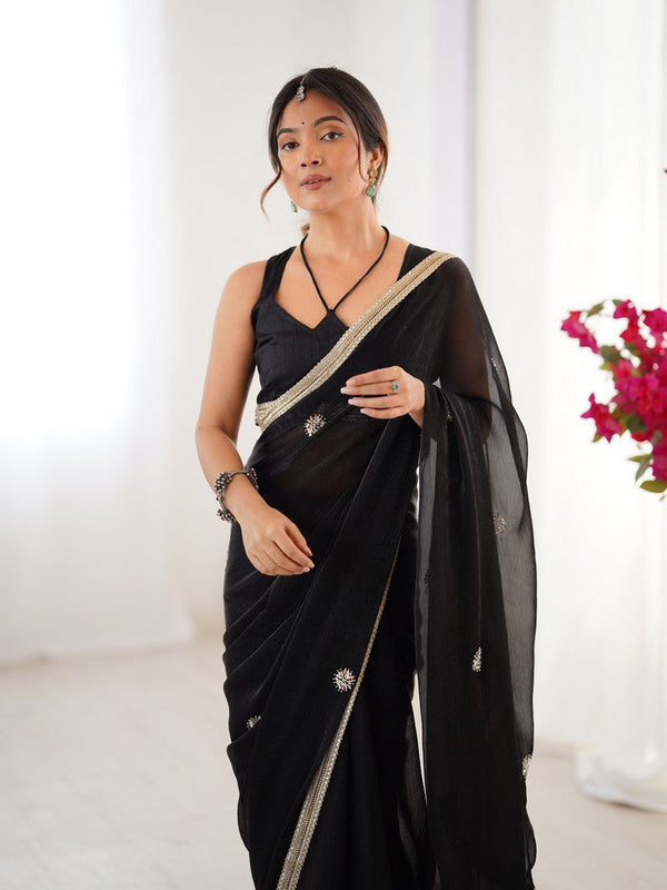 Superb Black Color Fandy Fabric Designer Saree