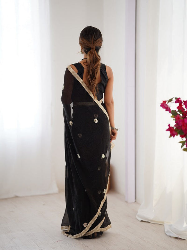 Superb Black Color Fandy Fabric Designer Saree
