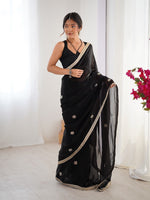 Superb Black Color Fandy Fabric Designer Saree