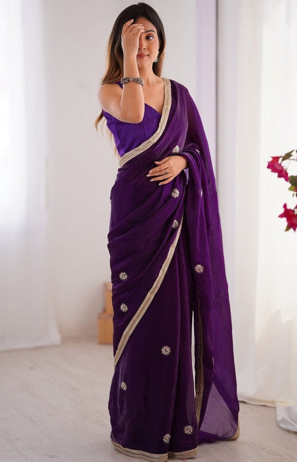 Superb Purple Color Fandy Fabric Designer Saree