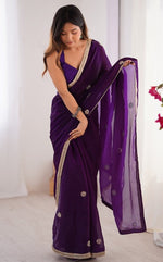 Superb Purple Color Fandy Fabric Designer Saree