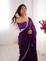 Superb Purple Color Fandy Fabric Designer Saree
