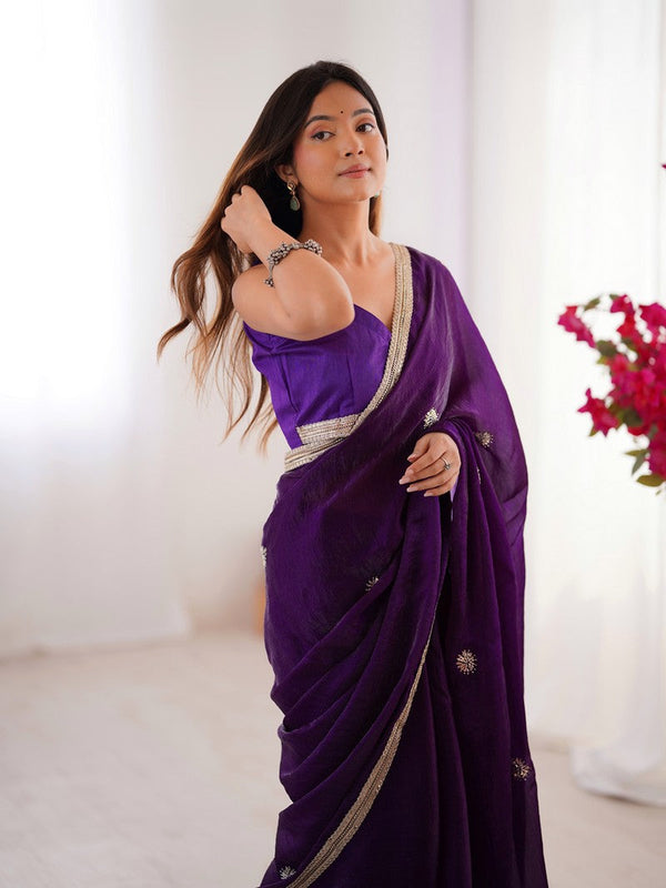 Superb Purple Color Fandy Fabric Designer Saree