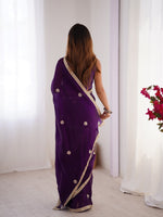 Superb Purple Color Fandy Fabric Designer Saree