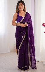 Superb Purple Color Fandy Fabric Designer Saree