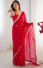 Superb Red Color Fandy Fabric Designer Saree
