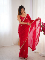 Superb Red Color Fandy Fabric Designer Saree