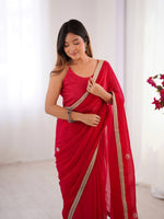Superb Red Color Fandy Fabric Designer Saree