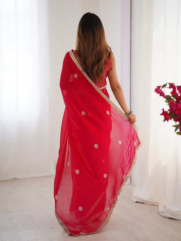 Superb Red Color Fandy Fabric Designer Saree
