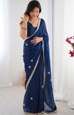 Superb Blue Color Fandy Fabric Designer Saree