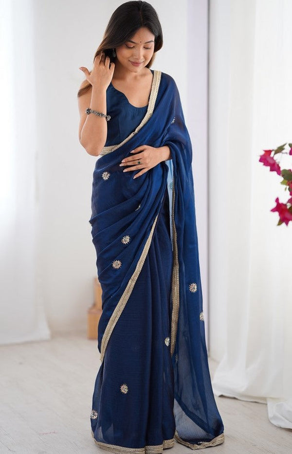 Superb Blue Color Fandy Fabric Designer Saree