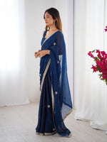 Superb Blue Color Fandy Fabric Designer Saree