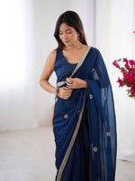 Superb Blue Color Fandy Fabric Designer Saree
