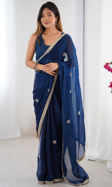 Superb Blue Color Fandy Fabric Designer Saree