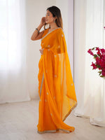 Superb Yellow Color Fandy Fabric Designer Saree