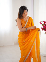 Superb Yellow Color Fandy Fabric Designer Saree