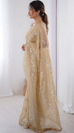 Amazing Beige Color Crush Fabric Designer Saree