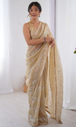 Amazing Beige Color Crush Fabric Designer Saree