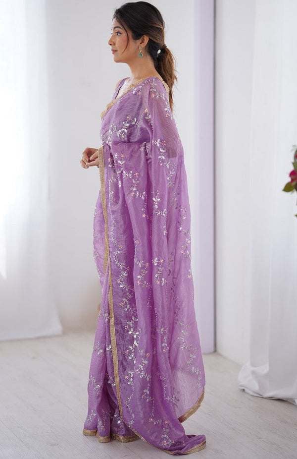 Amazing Purple Color Crush Fabric Designer Saree
