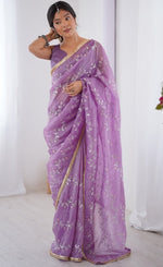 Amazing Purple Color Crush Fabric Designer Saree