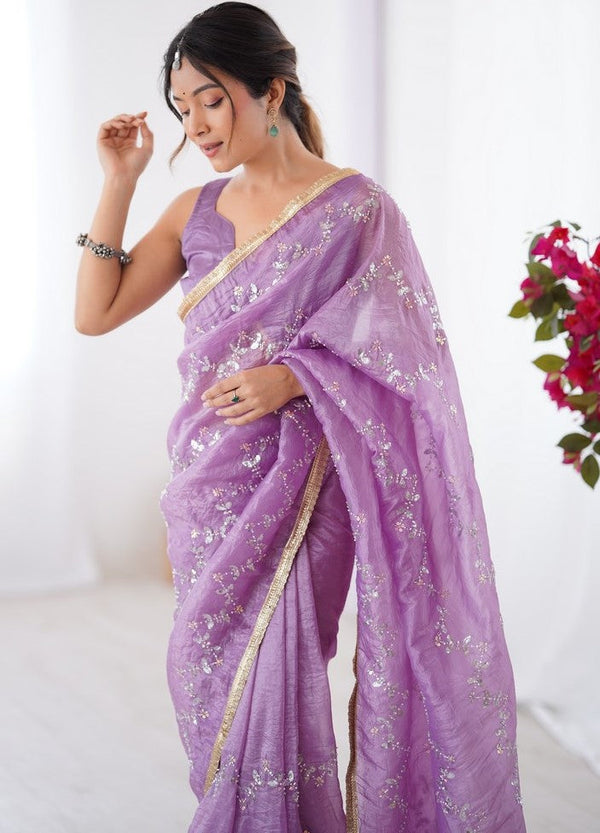 Amazing Purple Color Crush Fabric Designer Saree