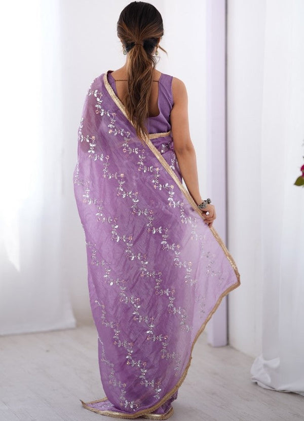 Amazing Purple Color Crush Fabric Designer Saree