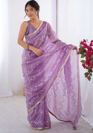 Amazing Purple Color Crush Fabric Designer Saree