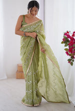 Amazing Green Color Crush Fabric Designer Saree