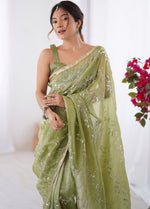 Amazing Green Color Crush Fabric Designer Saree