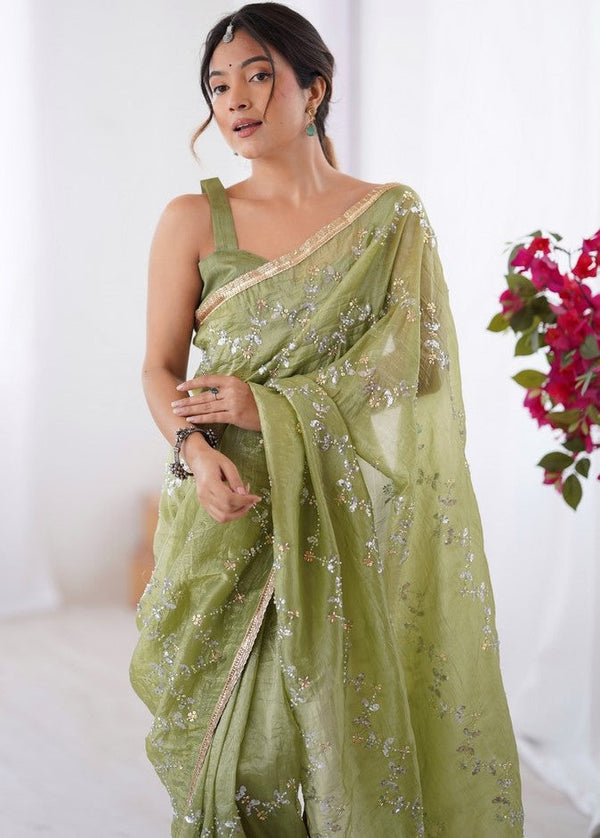 Amazing Green Color Crush Fabric Designer Saree