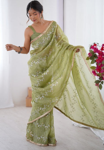 Amazing Green Color Crush Fabric Designer Saree