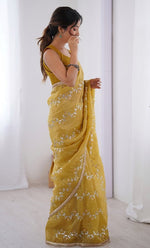 Amazing Mustard Color Crush Fabric Designer Saree