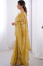 Amazing Mustard Color Crush Fabric Designer Saree