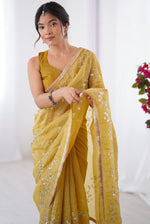 Amazing Mustard Color Crush Fabric Designer Saree