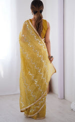 Amazing Mustard Color Crush Fabric Designer Saree