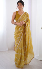 Amazing Mustard Color Crush Fabric Designer Saree