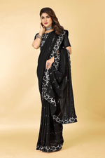 Lovely Black Color Georgette Fabric Designer Saree